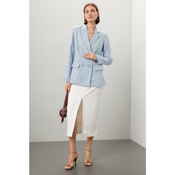 ROSETTA GETTY Light Blue Linen V-Neck Double Breasted Blazer Jacket Size 14 - Picture 2 of 15